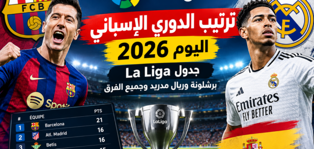 ترتيب الدوري الإسباني 2026 اليوم: جدول La Liga، برشلونة وريال مدريد وجميع الفرق